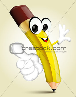 Cartoon pencil pointing with his finger