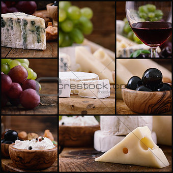 Cheese and wine collage