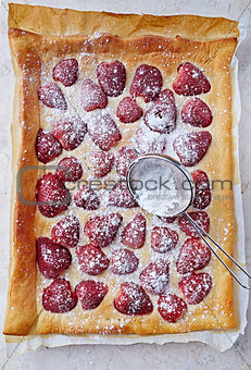 Rustic Strawberry Cake dusted with Icing Sugar