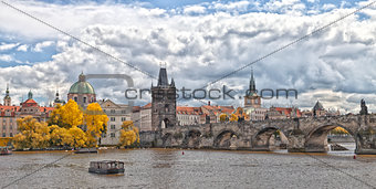 Prague Charles bridge in fall