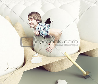 man  getting out of eggs