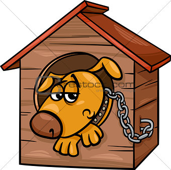 sad dog in kennel cartoon illustration