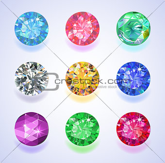 Round shape top view colored gems