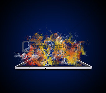 Tablet pc emits colored smoke