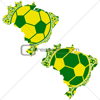 Brazil map with soccer balls