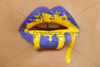 Colorful Creative Make Up on the Lips of a Fashion Model