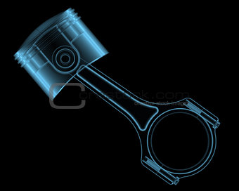 Engine piston x-ray blue transparent isolated on black