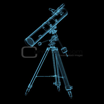 Astronomical telescope x-ray blue transparent isolated on black