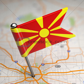 Macedonia Small Flag on a Map Background.