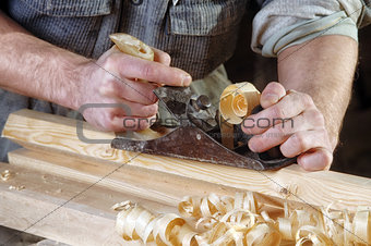 joinery workshop with wood