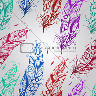 Vector seamless pattern with  watercolor feathers