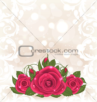 Luxury card with bouquet of pink roses