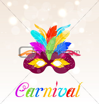 Colorful carnival mask with feathers with text 