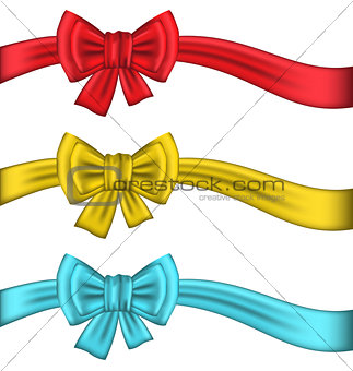 Collection colorful gift bows with ribbons