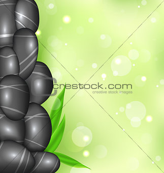 spa background with bamboo leaves and stones