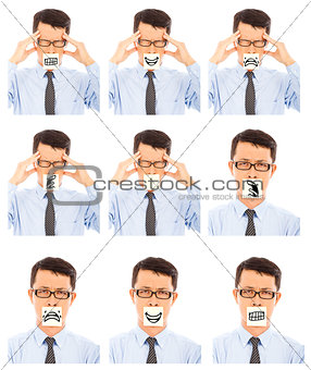 business man show different negative facial expression