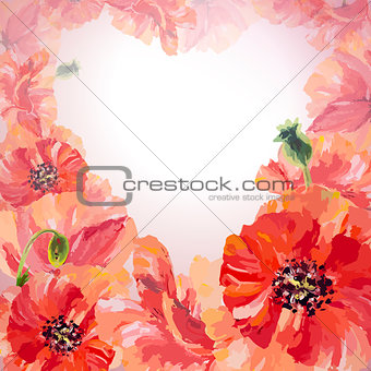 Poppies. Summer flowers invitation template card