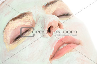 beauty salon, closeup of facial mask applied