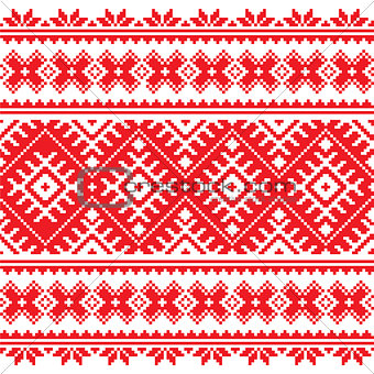 Seamless Ukrainian folk red embroidery pattern