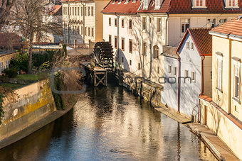 Old watermill on Chertovka river in Prague.