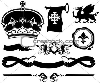 set of ornamental heraldic elements