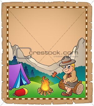 Parchment with scout by campfire