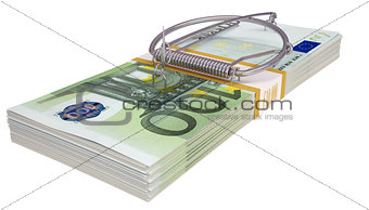 Mousetrap on a pack of money. Business concept