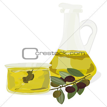 carafe of olive oil and a bowl