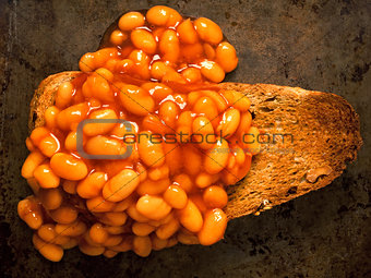 rustic british food baked beans on toast