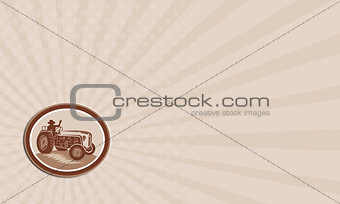 Business card Vintage Farm Tractor Driver Waving Circle Retro
