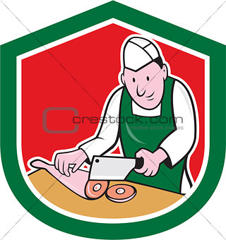 Butcher Chopping Meat Shield Cartoon