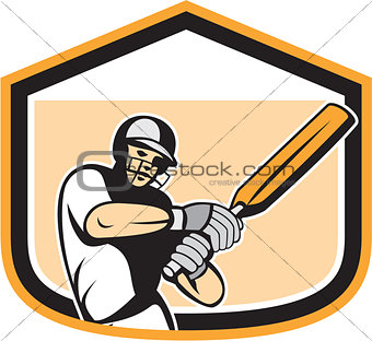 Cricket Player Batsman Batting Shield Cartoon