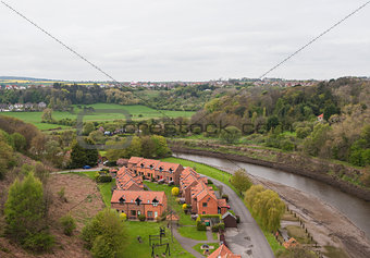 View over english countryside with river