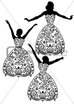 Vector silhouette of young-woman in dress