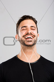 Happy man listen music