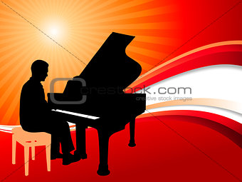 Piano Musician on Abstract Summer Background