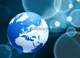 Globe on Abstract Bubble Background