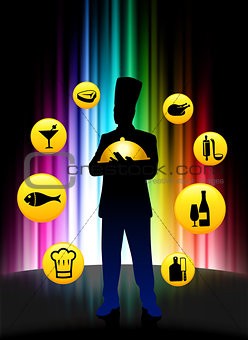 Chef with Buttons on Abstract Spectrum Background
