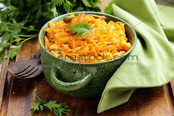 braised cabbage with carrots and tomato sauce with capers