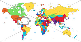Multicolored detailed World map