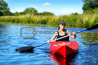 Girl with paddle and kayak 4