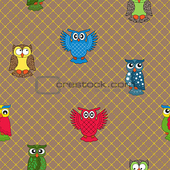 Multicolour owl seamless pattern
