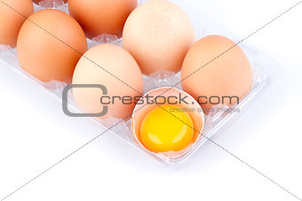 Eggs and yolk in a plastic transparent package