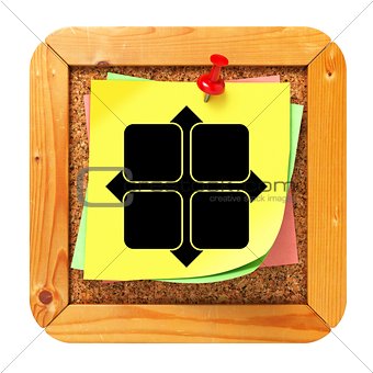 Icon of Y-axis on Yellow Sticker to Cork Bulletin or Message Board.