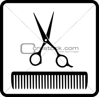 black icon with scissors and comb