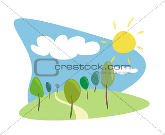 Vector grove with trees at sunny, blue sky spring or summer day