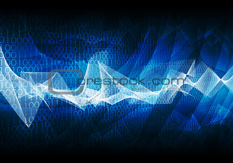 Glowing figures and waves. Hi-tech background