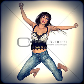 Happy jumping girl