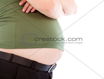 close-up fat man of  waist and  big abdomen
