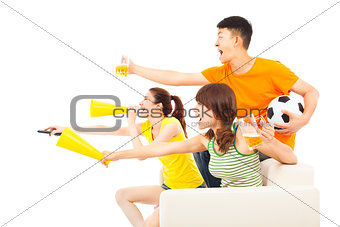 young people so excited to yelling  and while watching soccer ga